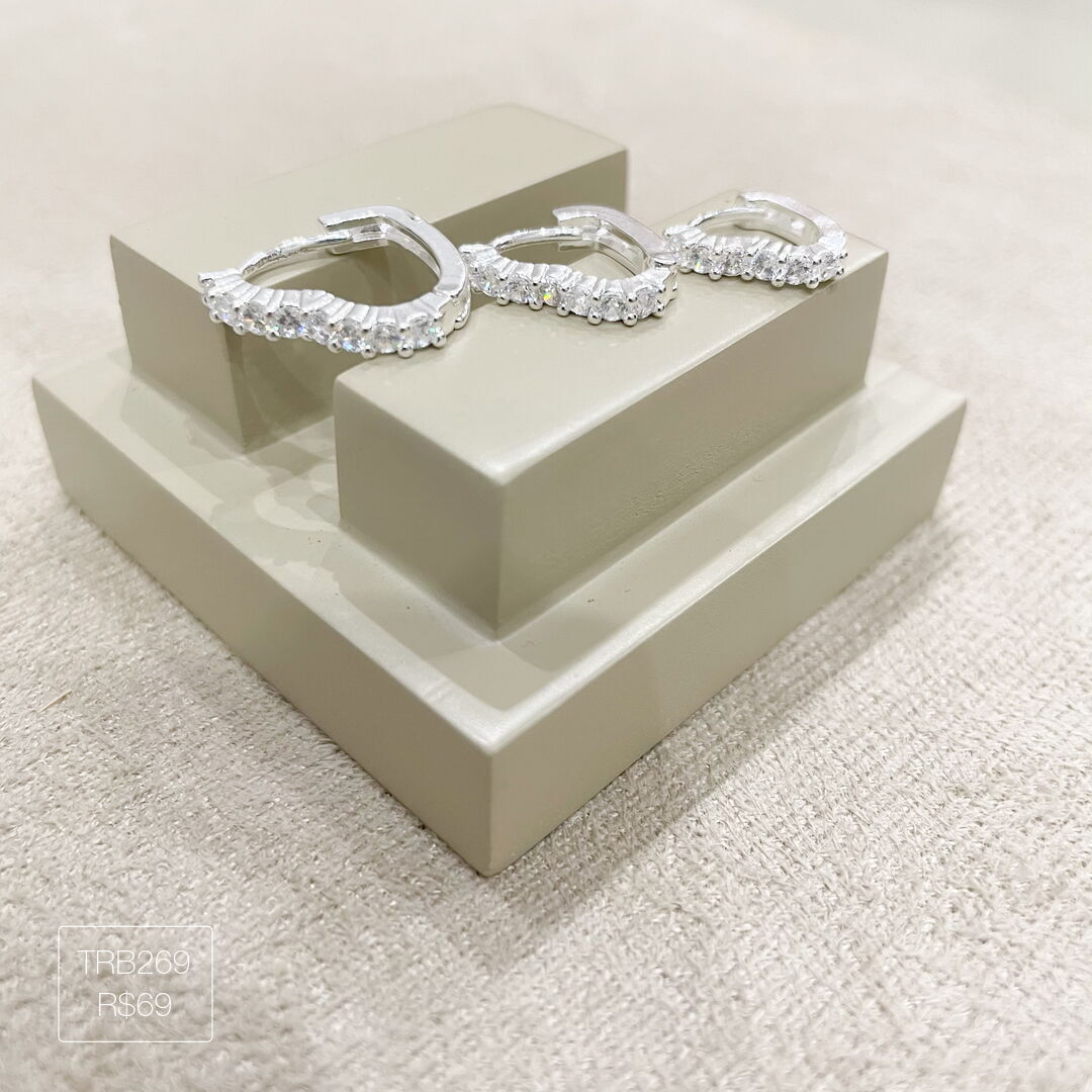 Trio de Argola de Coração Cravejado Cristal Prateado